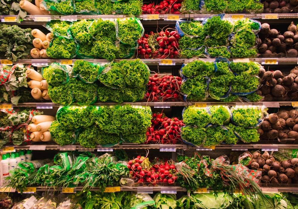 Vegetable display in supermarket