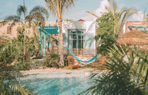 view of pool and casita 