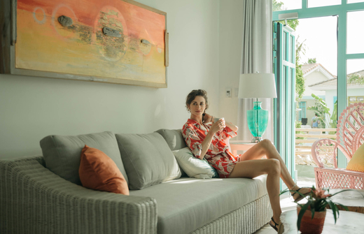 girl sitting in living room of a casita